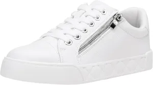 Jeossy Women's White Flat Low Top Casual Fashion Sneakers Cap Toe 8017 Shoes with Zipper Size 11 (DJY8017 White 11)
