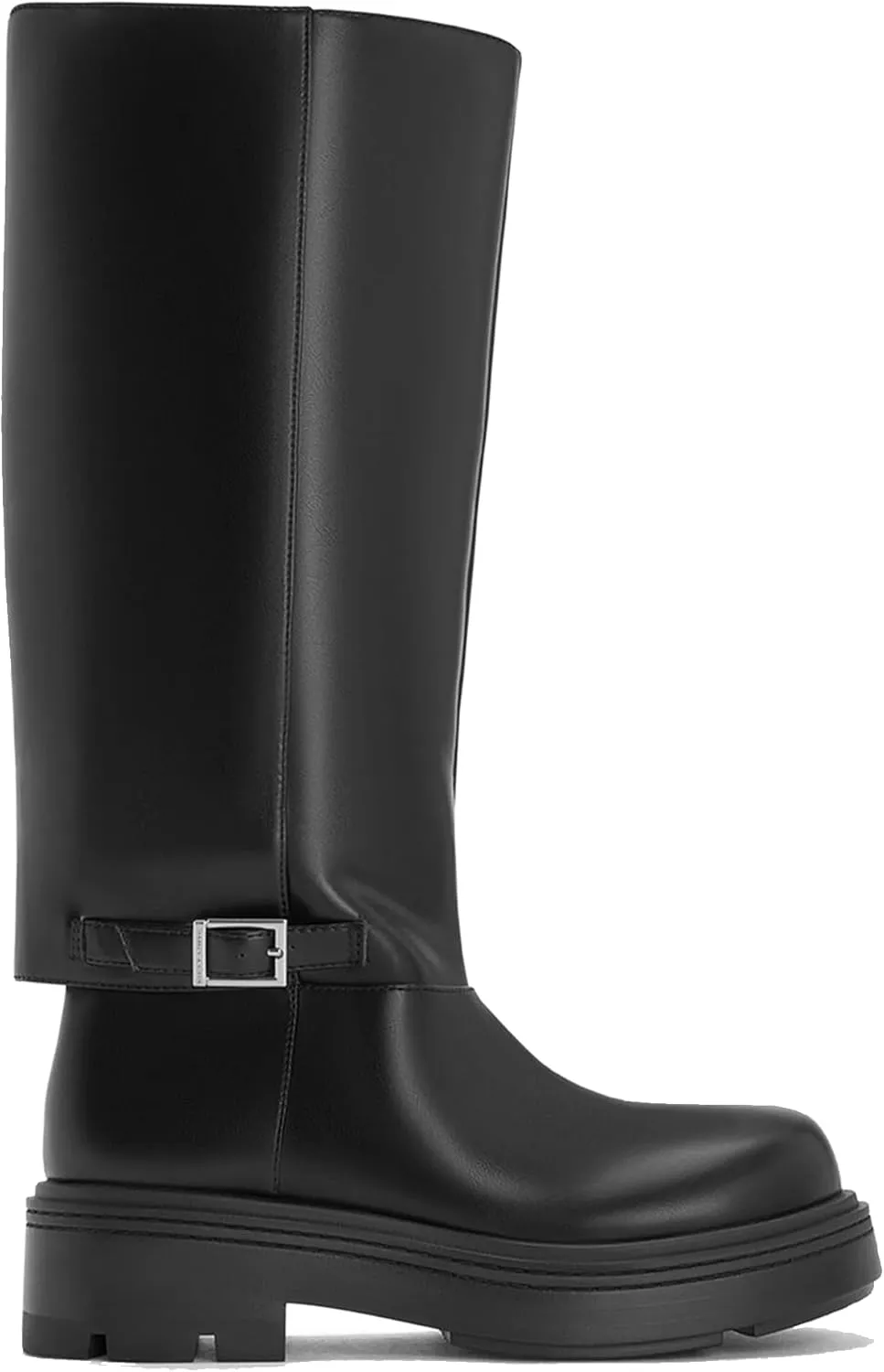 JORISTIMO Womens Knee High Boots Low Chunky Heels Round Clsoed Toe Fold-Over Wide Calf Boots