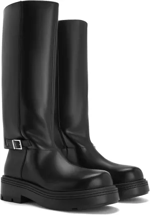 JORISTIMO Womens Knee High Boots Low Chunky Heels Round Clsoed Toe Fold-Over Wide Calf Boots
