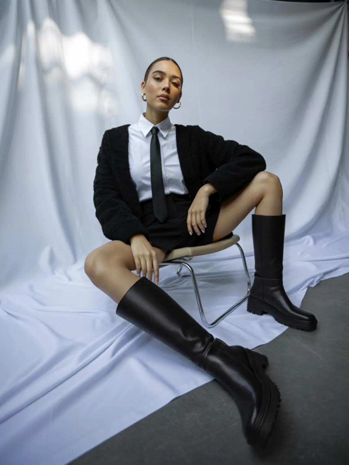 JORISTIMO Womens Knee High Boots Low Chunky Heels Round Clsoed Toe Fold-Over Wide Calf Boots