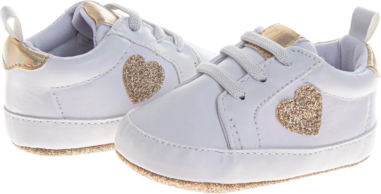 Josmo Infant Girls Fashion Sneakers Newborn Soft Sole Star and Heart First Walking Shoes Size 2-4 Infant