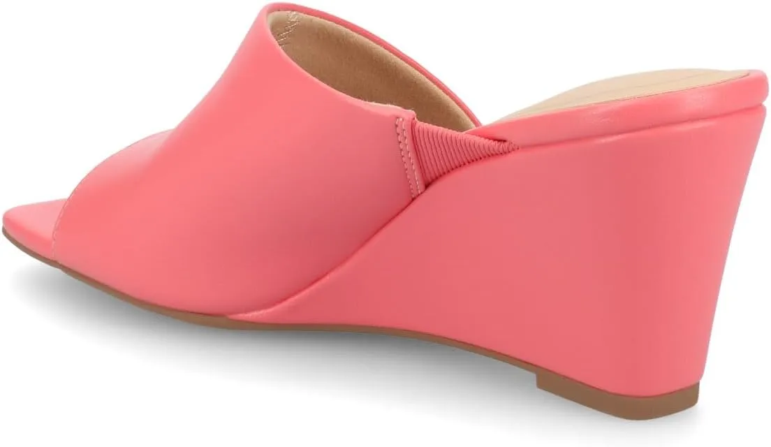 Journee Womens cushioned footbeds Clementine wedge heel sandal D'orsay open toe slip-on faux leather