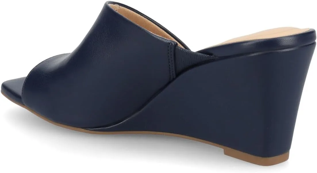 Journee Womens cushioned footbeds Clementine wedge heel sandal D'orsay open toe slip-on faux leather