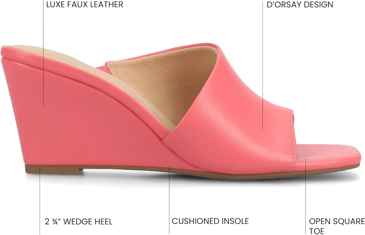 Journee Womens cushioned footbeds Clementine wedge heel sandal D'orsay open toe slip-on faux leather