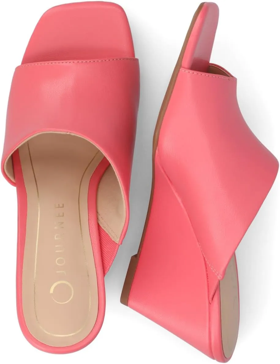 Journee Womens cushioned footbeds Clementine wedge heel sandal D'orsay open toe slip-on faux leather