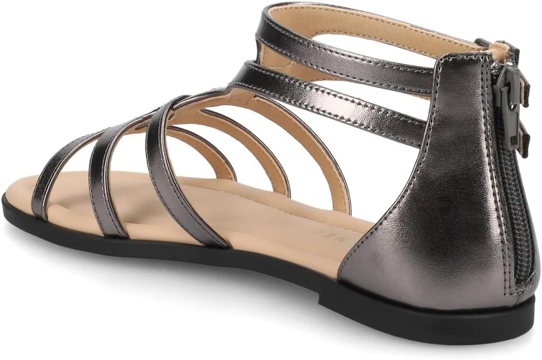 Journee Womens cushioned footbeds Genneva Gladiator Sandal flat sole ankle bucke multi strap open toe