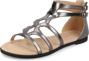 Journee Womens cushioned footbeds Genneva Gladiator Sandal flat sole ankle bucke multi strap open toe