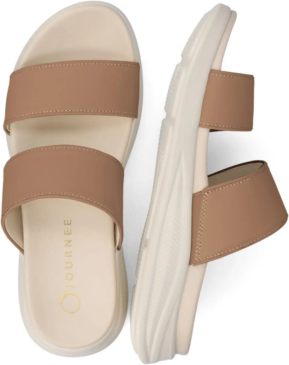Journee Womens cushioned footbeds Janis multi-strap sandal slip on faux leather platform heel