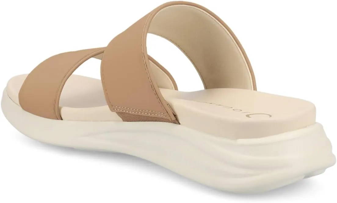 Journee Womens cushioned footbeds Janis multi-strap sandal slip on faux leather platform heel