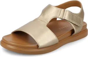 Journee Womens cushioned footbeds Mira T strap sandal open-toe ankle buckle faux leather 1/2 inch platform Champagne 7 Medium WOMENS US
