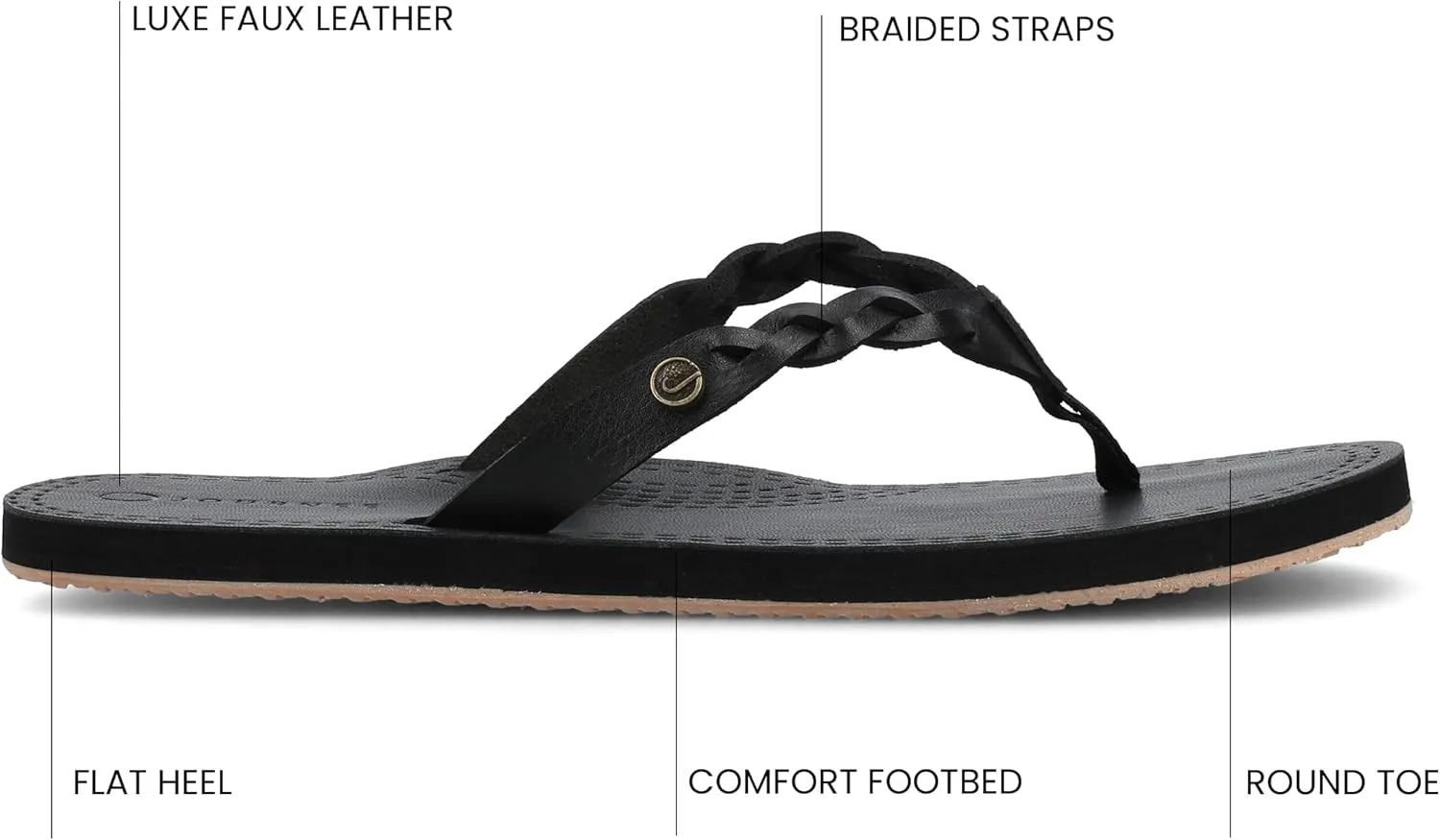 Journee Womens flip-flop sandal slide on cushioned footbed faux leather braided strap flat sole