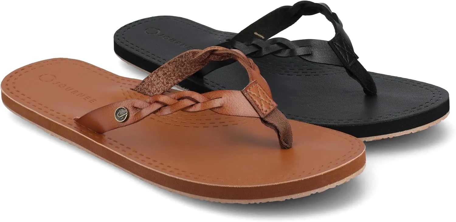 Journee Womens flip-flop sandal slide on cushioned footbed faux leather braided strap flat sole