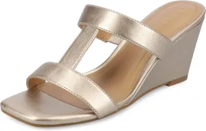 Journee Womens Wedge Heel Sandal Clodie cushioned footbed Faux Leather T Strap Open Toe