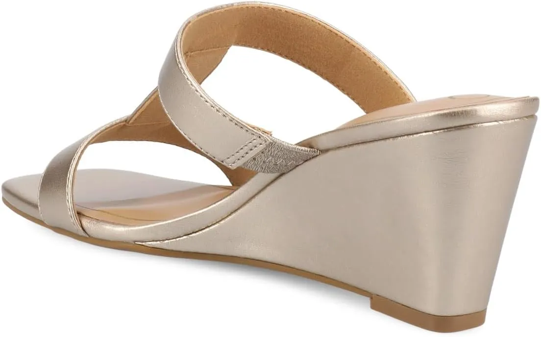 Journee Womens Wedge Heel Sandal Clodie cushioned footbed Faux Leather T Strap Open Toe