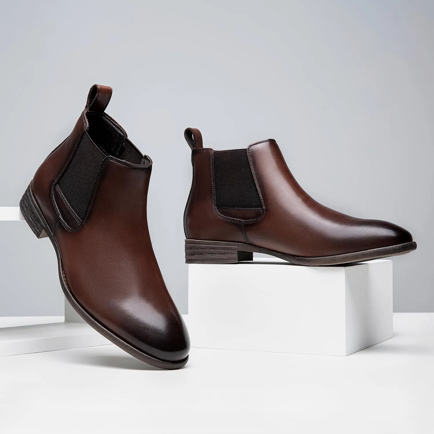 Jousen Men's Chelsea Boots Leather Lightweight Casual Chukka Ankle Boots Classic Elastic Dress Boots for Men