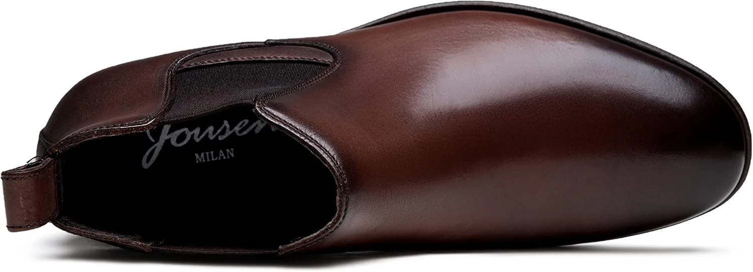 Jousen Men's Chelsea Boots Leather Lightweight Casual Chukka Ankle Boots Classic Elastic Dress Boots for Men