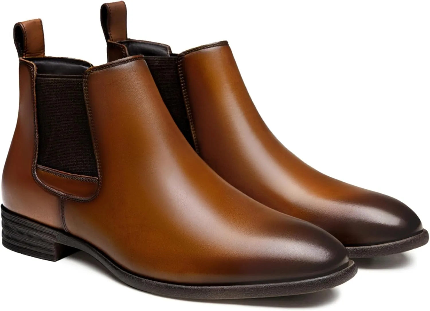 Jousen Men's Chelsea Boots Leather Lightweight Casual Chukka Ankle Boots Classic Elastic Dress Boots for Men