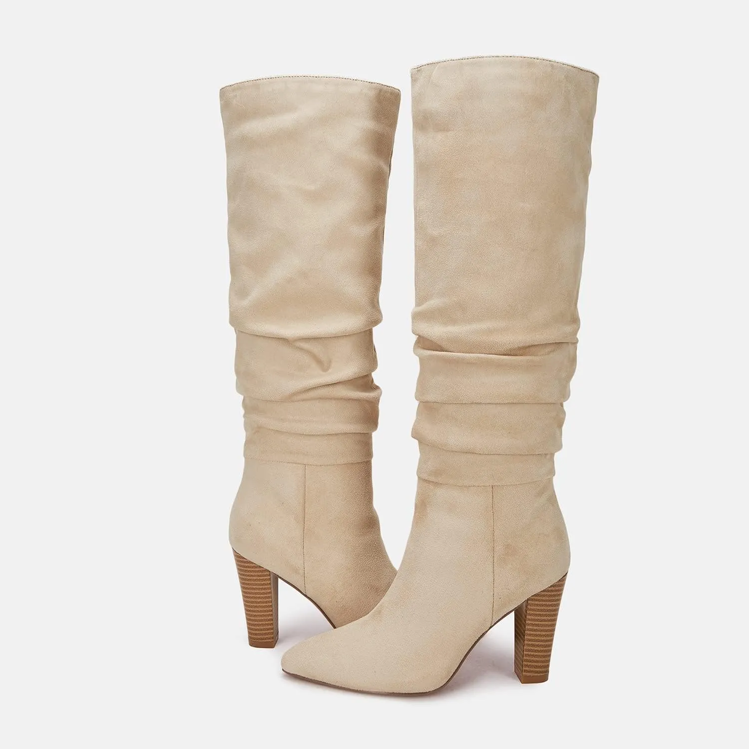 Juliet Holy Womens Knee High Boots Pointed Toe Pull On Chunky Heel Winter Booties