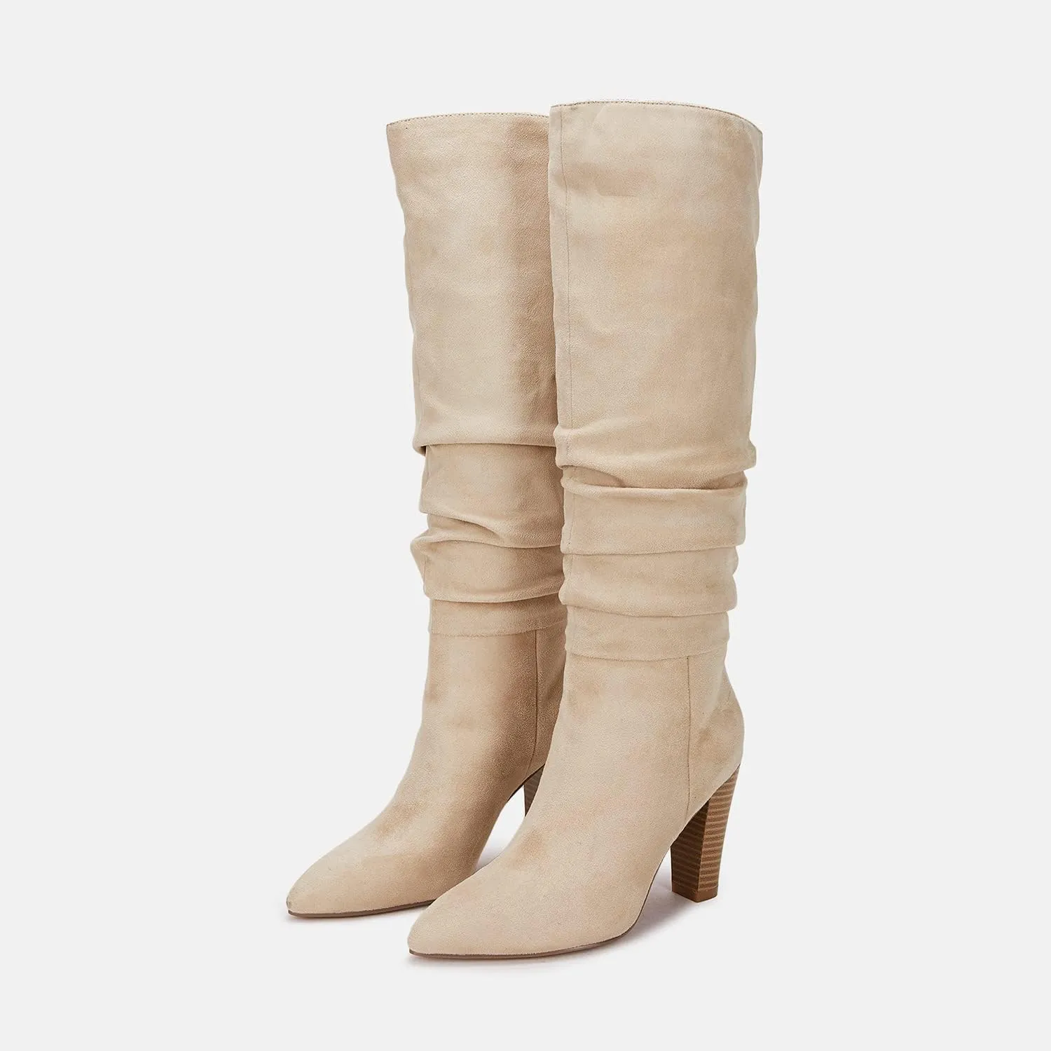 Juliet Holy Womens Knee High Boots Pointed Toe Pull On Chunky Heel Winter Booties