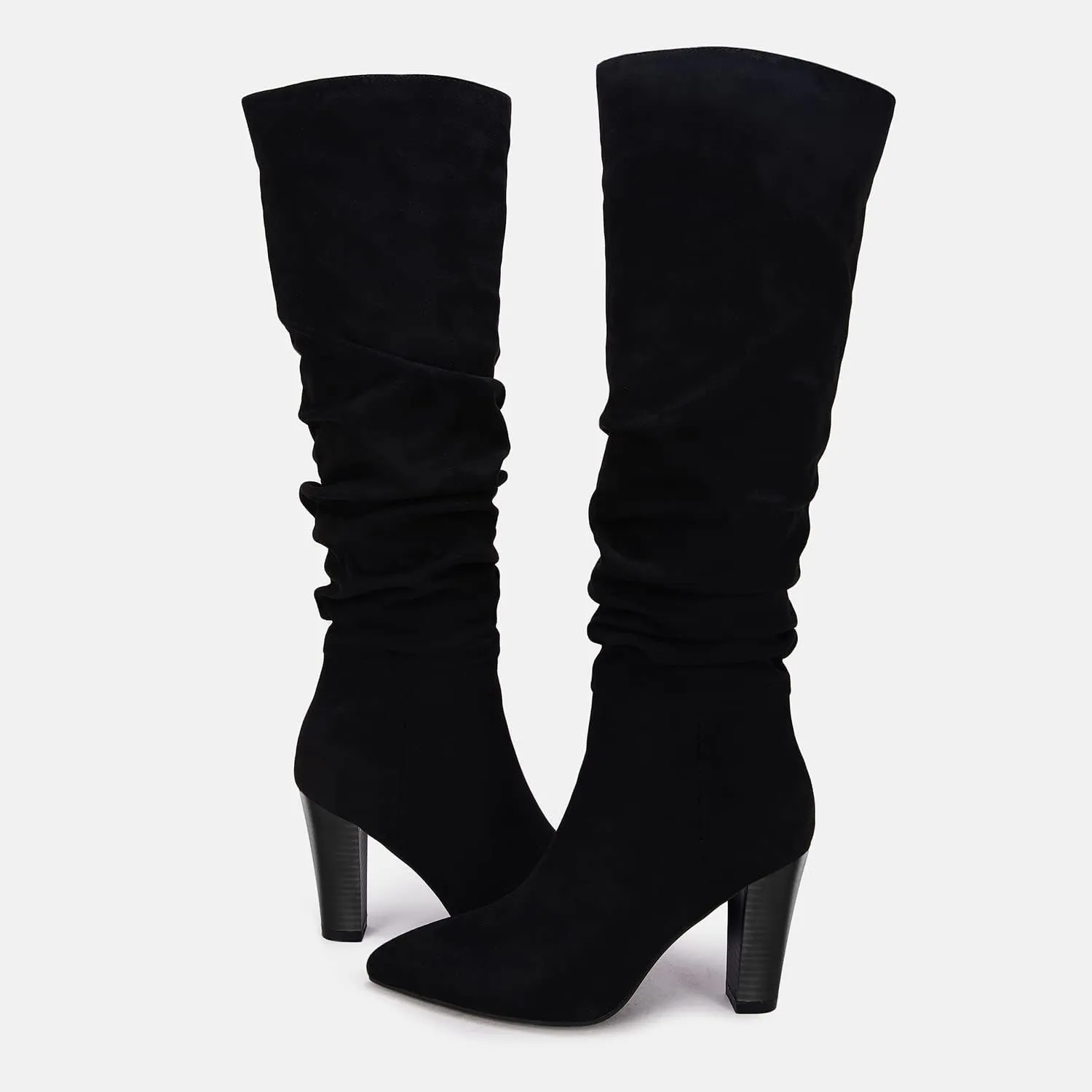 Juliet Holy Womens Knee High Boots Pointed Toe Pull On Chunky Heel Winter Booties