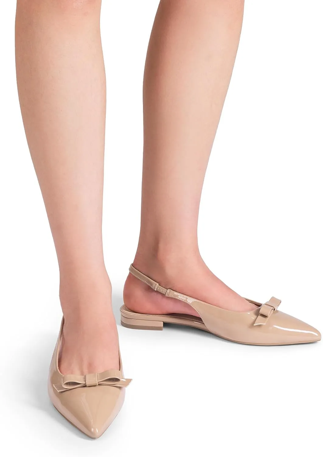 JustFab Women's Slingback Flats Pointed Toe Low Heel Sandals with Bow Fashion Dress Shoes for Women