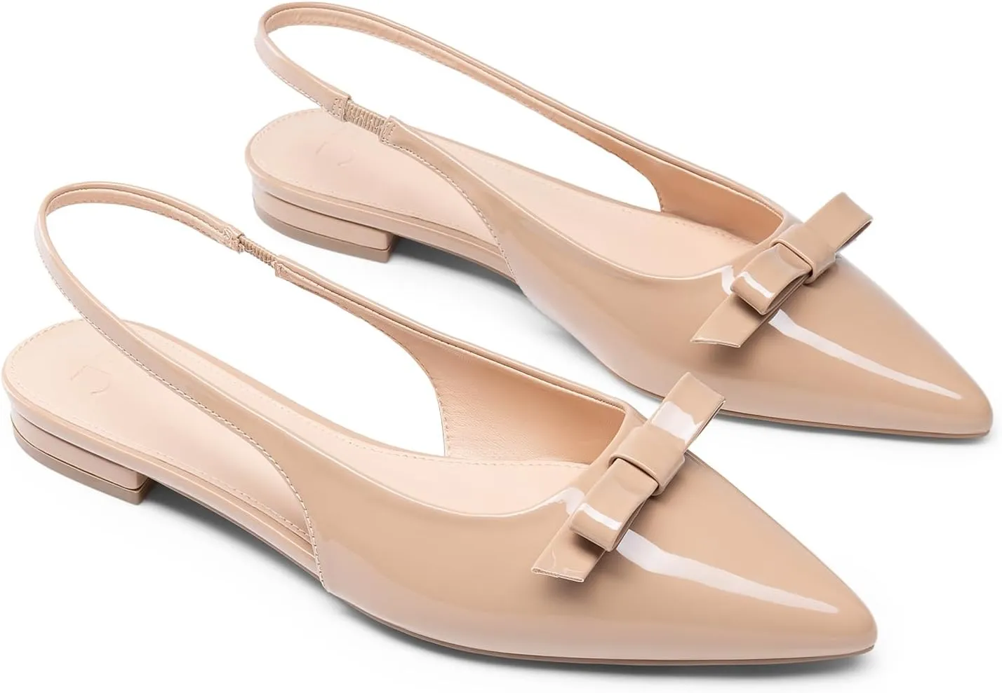 JustFab Women's Slingback Flats Pointed Toe Low Heel Sandals with Bow Fashion Dress Shoes for Women