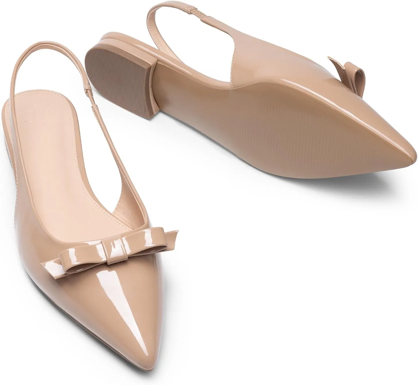 JustFab Women's Slingback Flats Pointed Toe Low Heel Sandals with Bow Fashion Dress Shoes for Women
