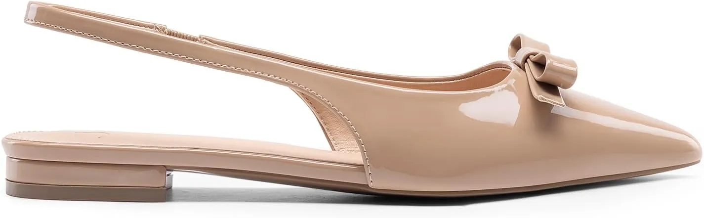 JustFab Women's Slingback Flats Pointed Toe Low Heel Sandals with Bow Fashion Dress Shoes for Women
