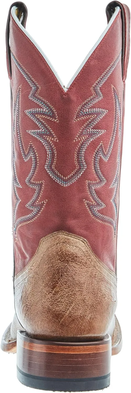 Justin Boot Company Men's McLane Tan Smooth Ostrich Vamp 11 Red Cowhide Top