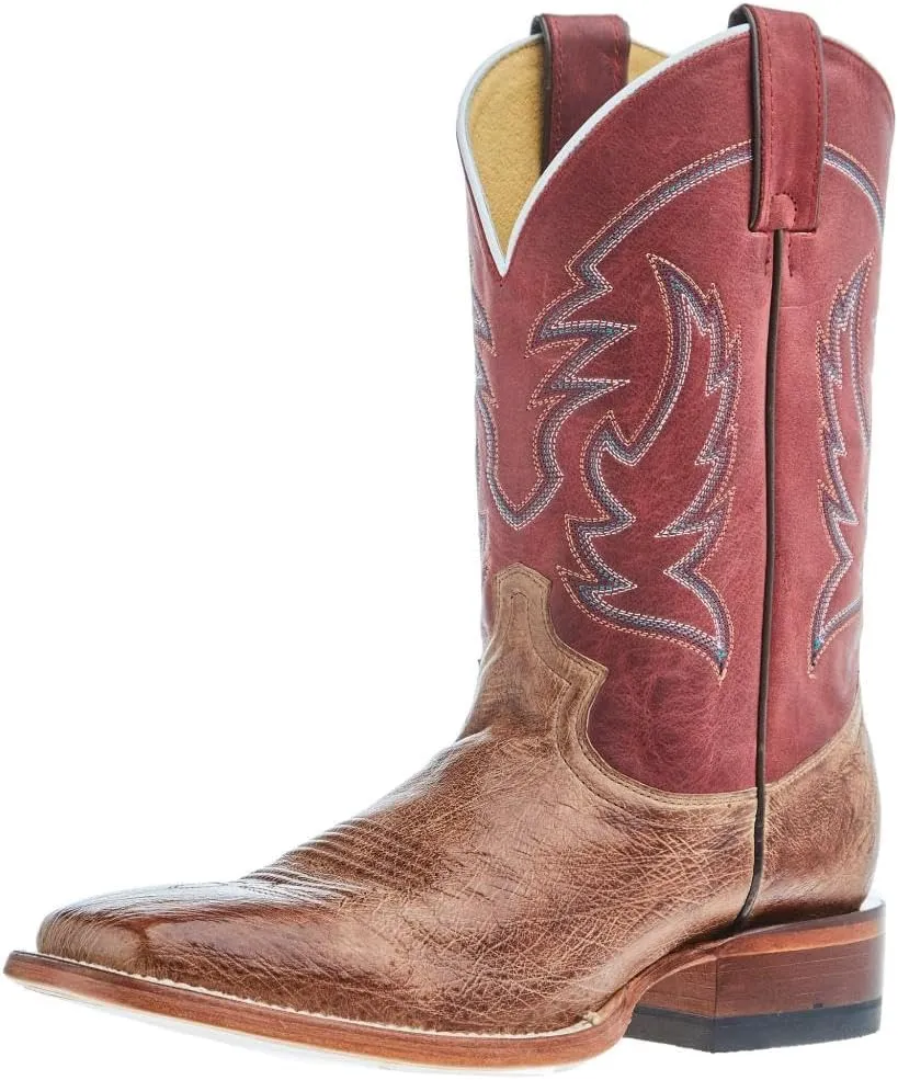 Justin Boot Company Men's McLane Tan Smooth Ostrich Vamp 11 Red Cowhide Top