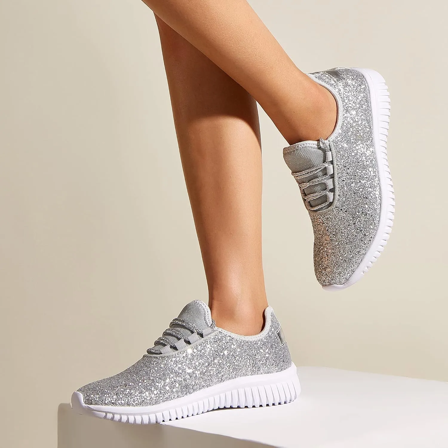 K KIP WOK Fashion Glitter Sneakers for Womens Silp On Running Shoes Lightweigt Tennis Walking Sneakers