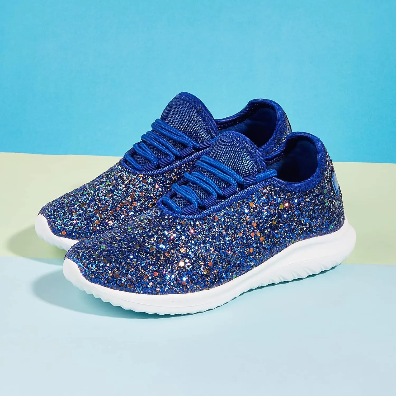 K KIP WOK Girls Glitter Sneakers Sparkle Slip On Walking Shoes for Kids/Children Breathable Running Sneakers