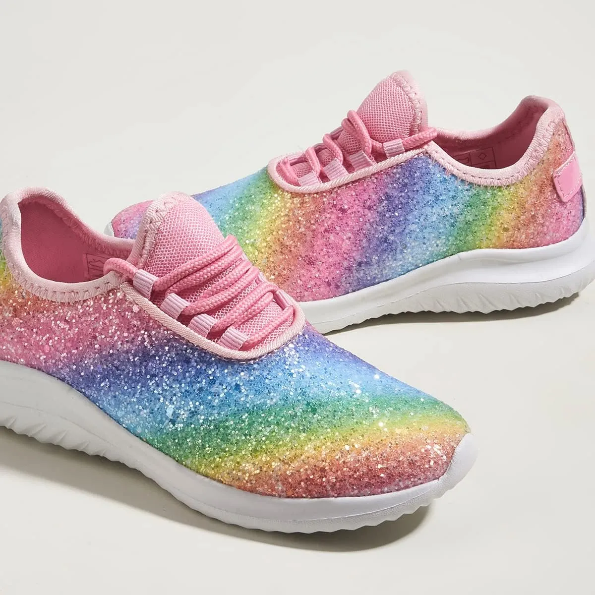 K KIP WOK Girls Glitter Sneakers Sparkle Slip On Walking Shoes for Kids/Children Breathable Running Sneakers