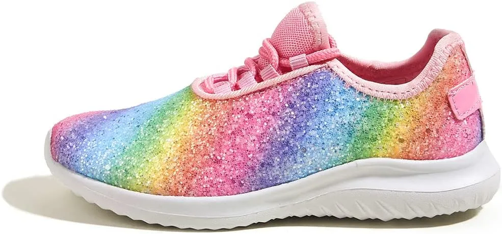 K KIP WOK Girls Glitter Sneakers Sparkle Slip On Walking Shoes for Kids/Children Breathable Running Sneakers