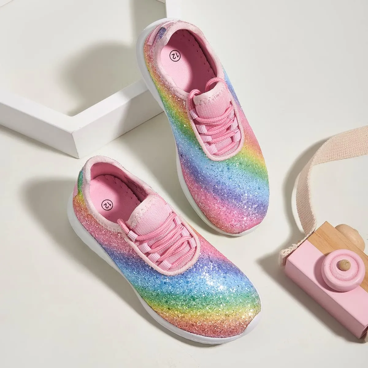 K KIP WOK Girls Glitter Sneakers Sparkle Slip On Walking Shoes for Kids/Children Breathable Running Sneakers