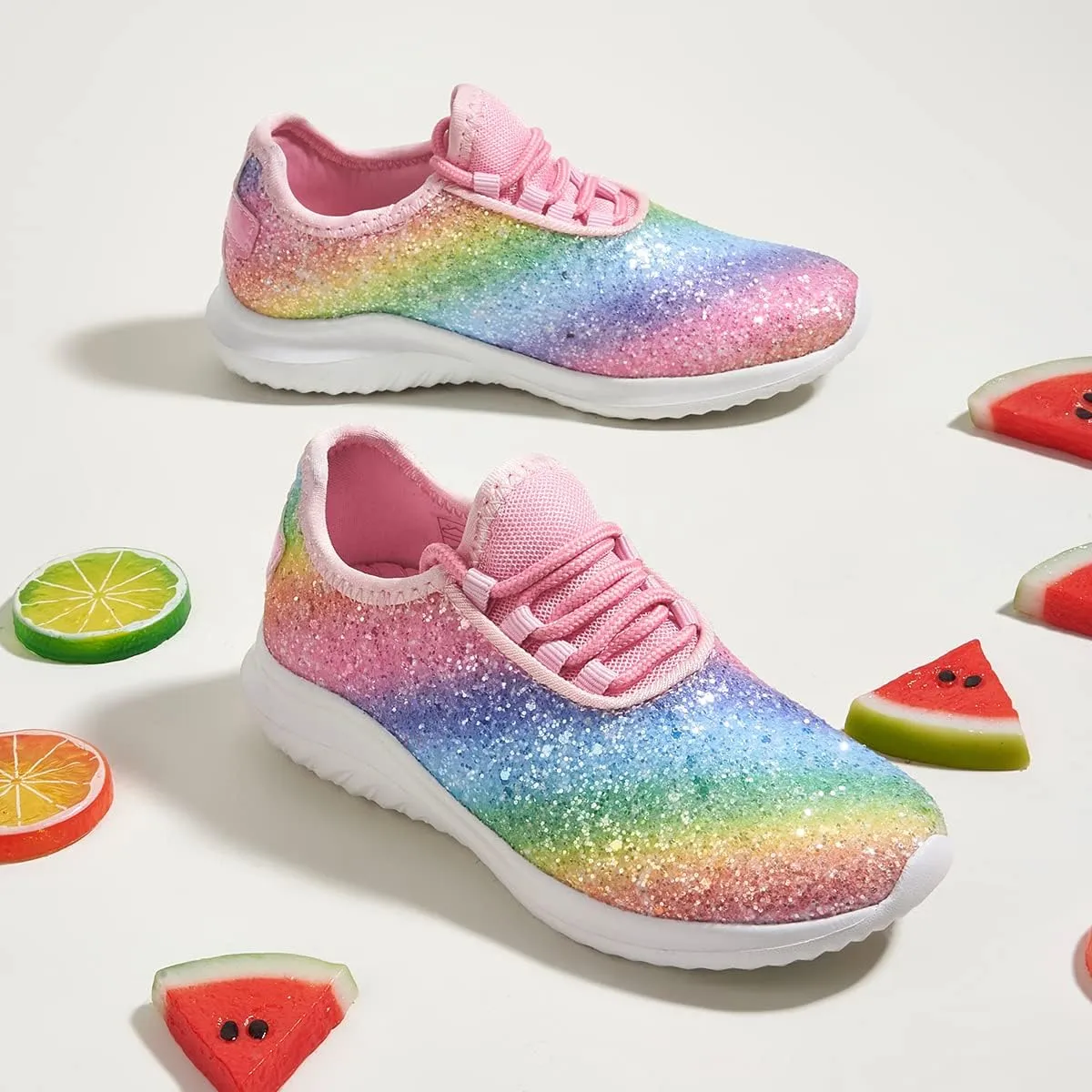 K KIP WOK Girls Glitter Sneakers Sparkle Slip On Walking Shoes for Kids/Children Breathable Running Sneakers