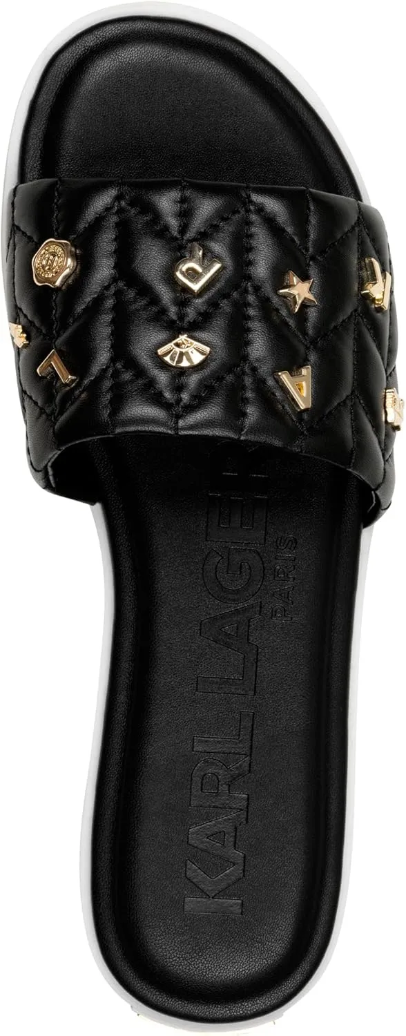 Karl Lagerfeld Paris Women's Cushioned Insole Everyday Carenza Studs-Flat Sandal Slide