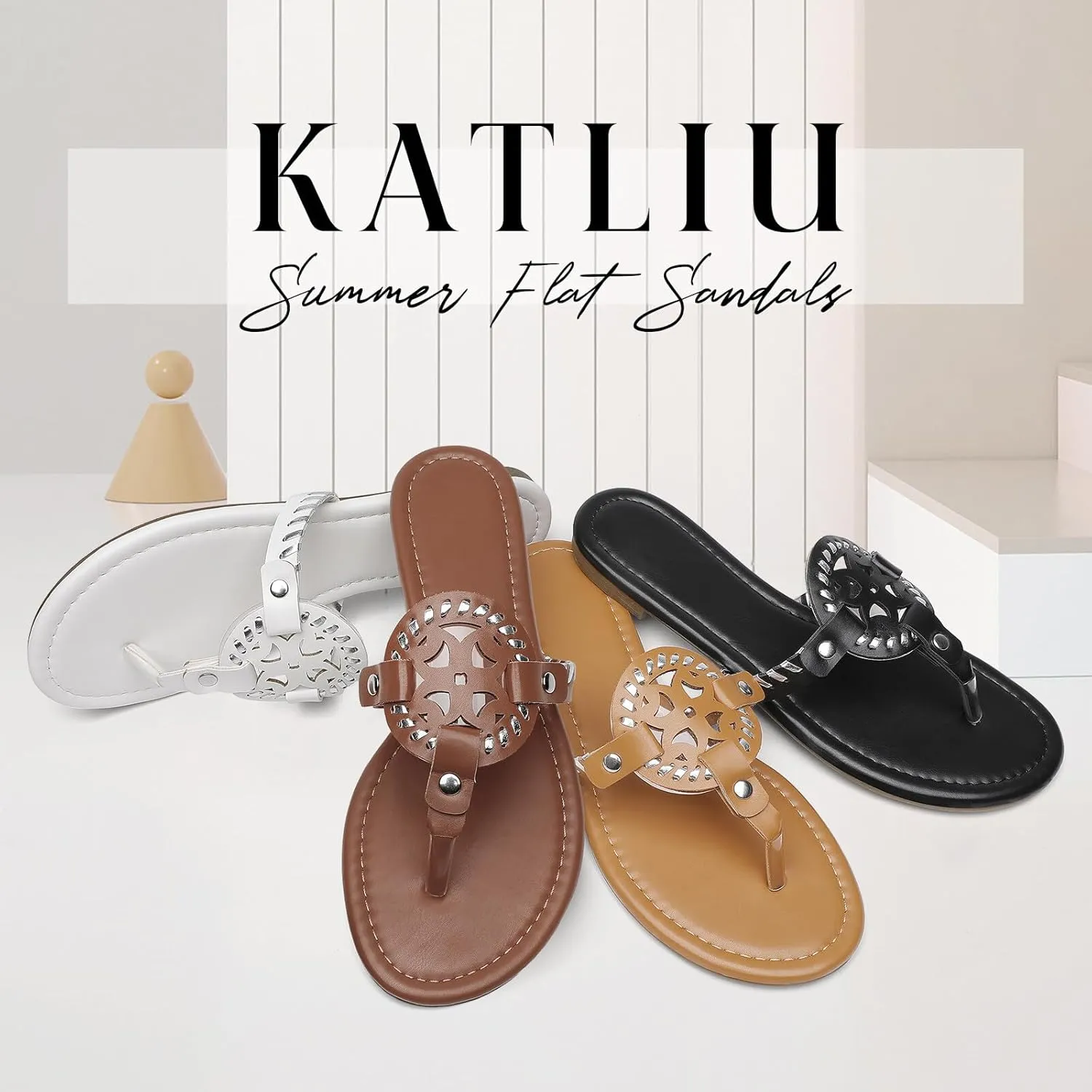 katliu Women's Flat Sandals Flip Flop Thong Sandals Cute Dressy Sandals