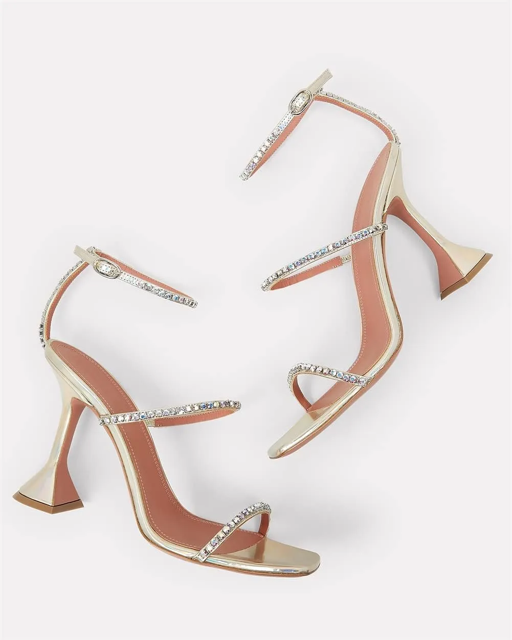 keleimusi Diamante Strap Heeled Sandals for Women Ankle Strappy Flared High Heels 4 Inches