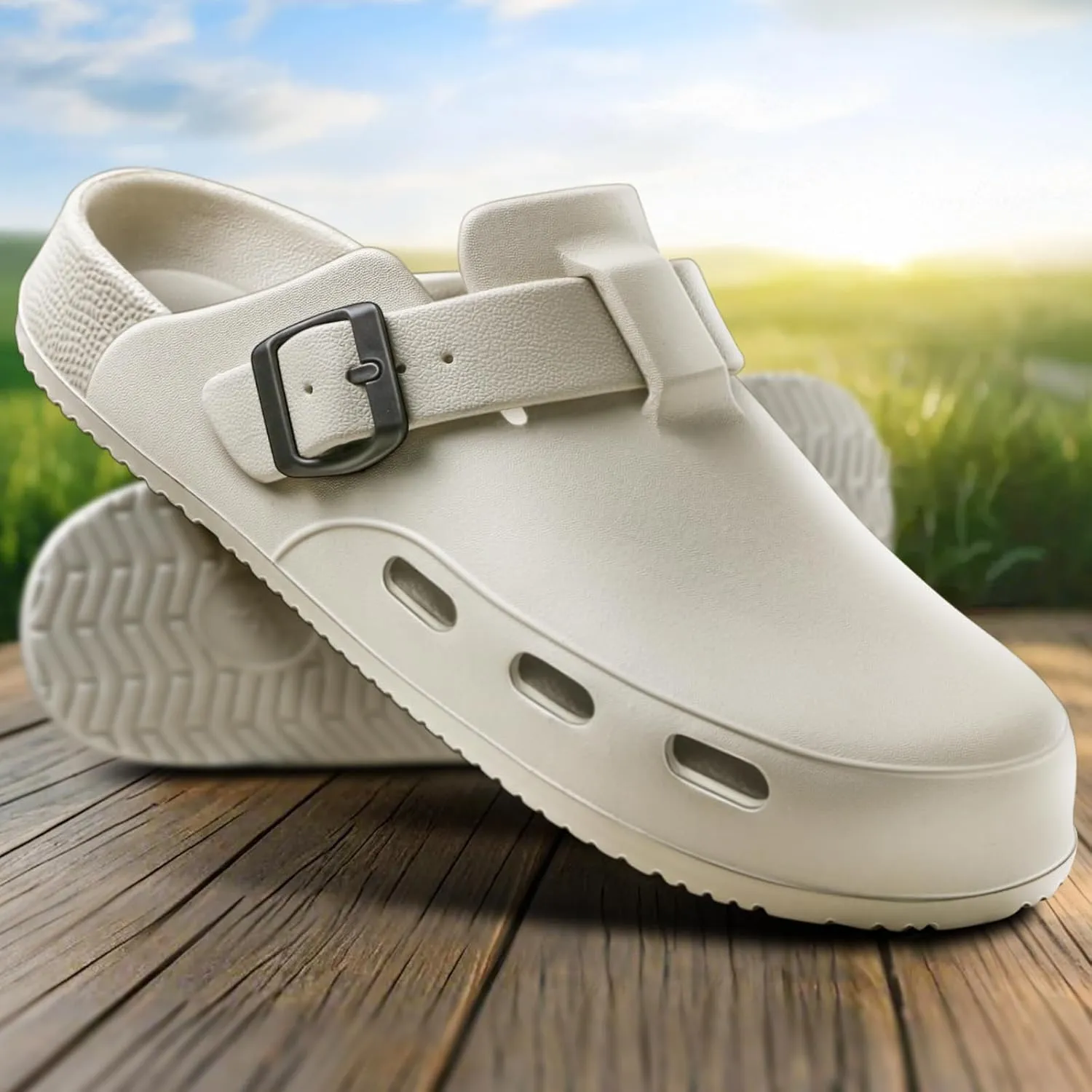 KEMISANT Men Clogs, Adjustable Sandals Slip-on Water Shoes Unisex with Cushioned Footbed,Comfortable Lightweight