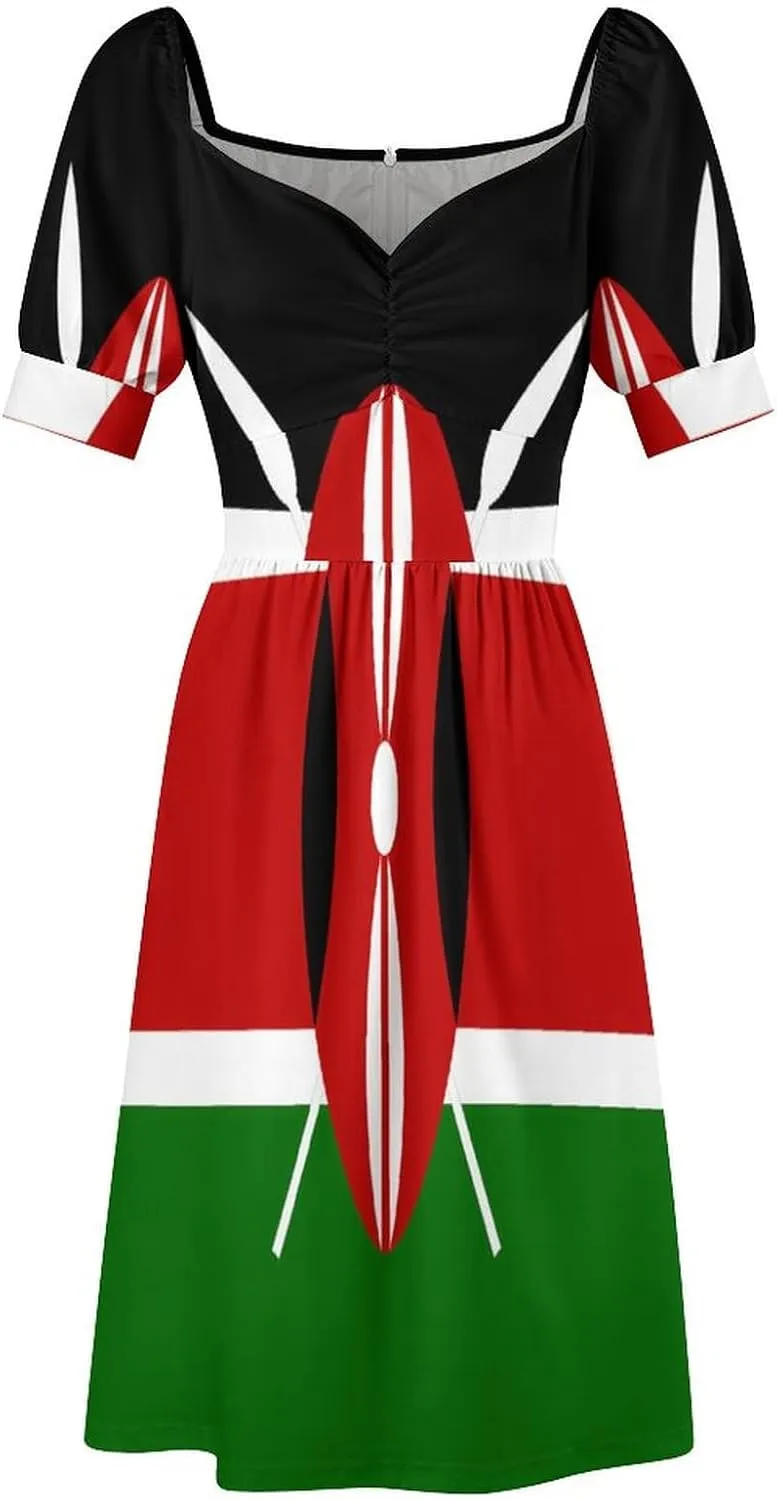 Kenya Flag Cute Flowy Midi Dresses for Women Casual Summer Dress Vacation