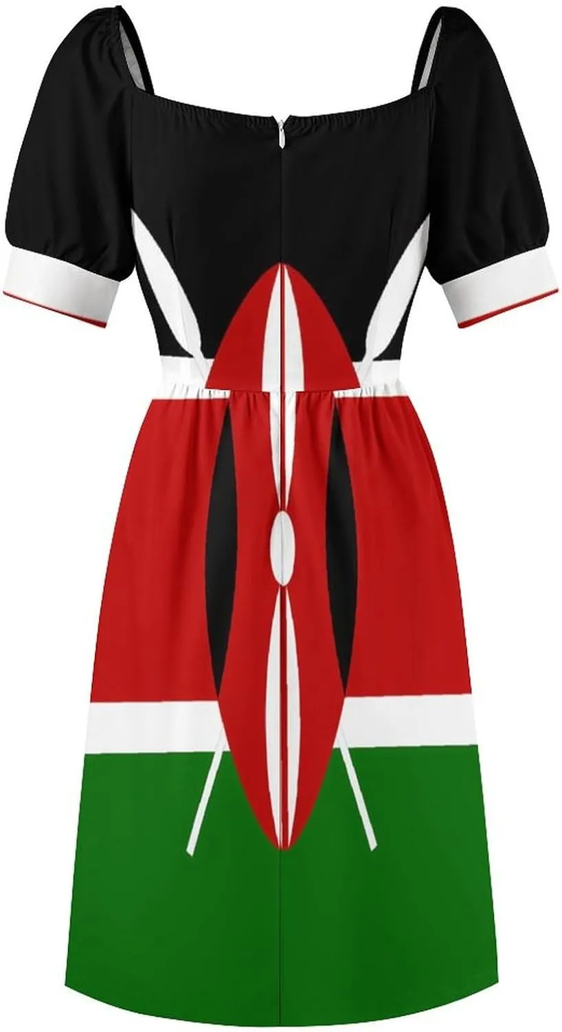 Kenya Flag Cute Flowy Midi Dresses for Women Casual Summer Dress Vacation