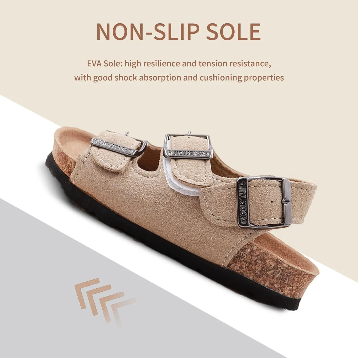 Kid Sandals Boys Girls Comfort Cork Footbed Summer Slides Sandals Toddler Adjustable Buckle Slip-On Sandal Open Toes Casual Flat for Little Kid/Big Kid