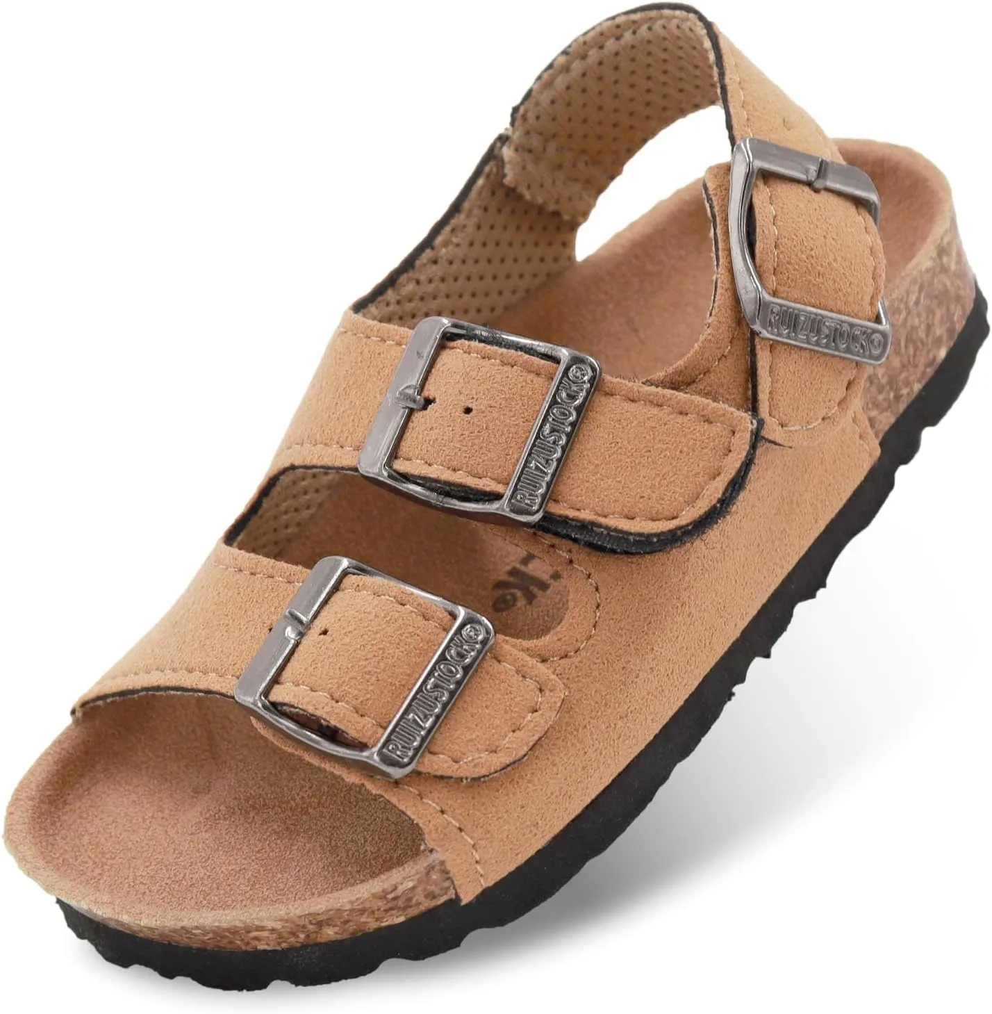 Kid Sandals Boys Girls Comfort Cork Footbed Summer Slides Sandals Toddler Adjustable Buckle Slip-On Sandal Open Toes Casual Flat for Little Kid/Big Kid