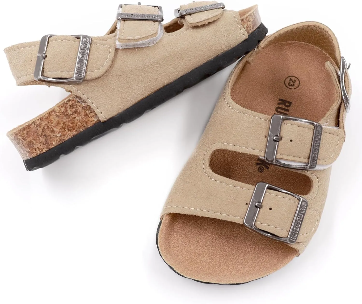 Kid Sandals Boys Girls Comfort Cork Footbed Summer Slides Sandals Toddler Adjustable Buckle Slip-On Sandal Open Toes Casual Flat for Little Kid/Big Kid