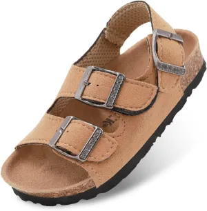Kid Sandals Boys Girls Comfort Cork Footbed Summer Slides Sandals Toddler Adjustable Buckle Slip-On Sandal Open Toes Casual Flat for Little Kid/Big Kid