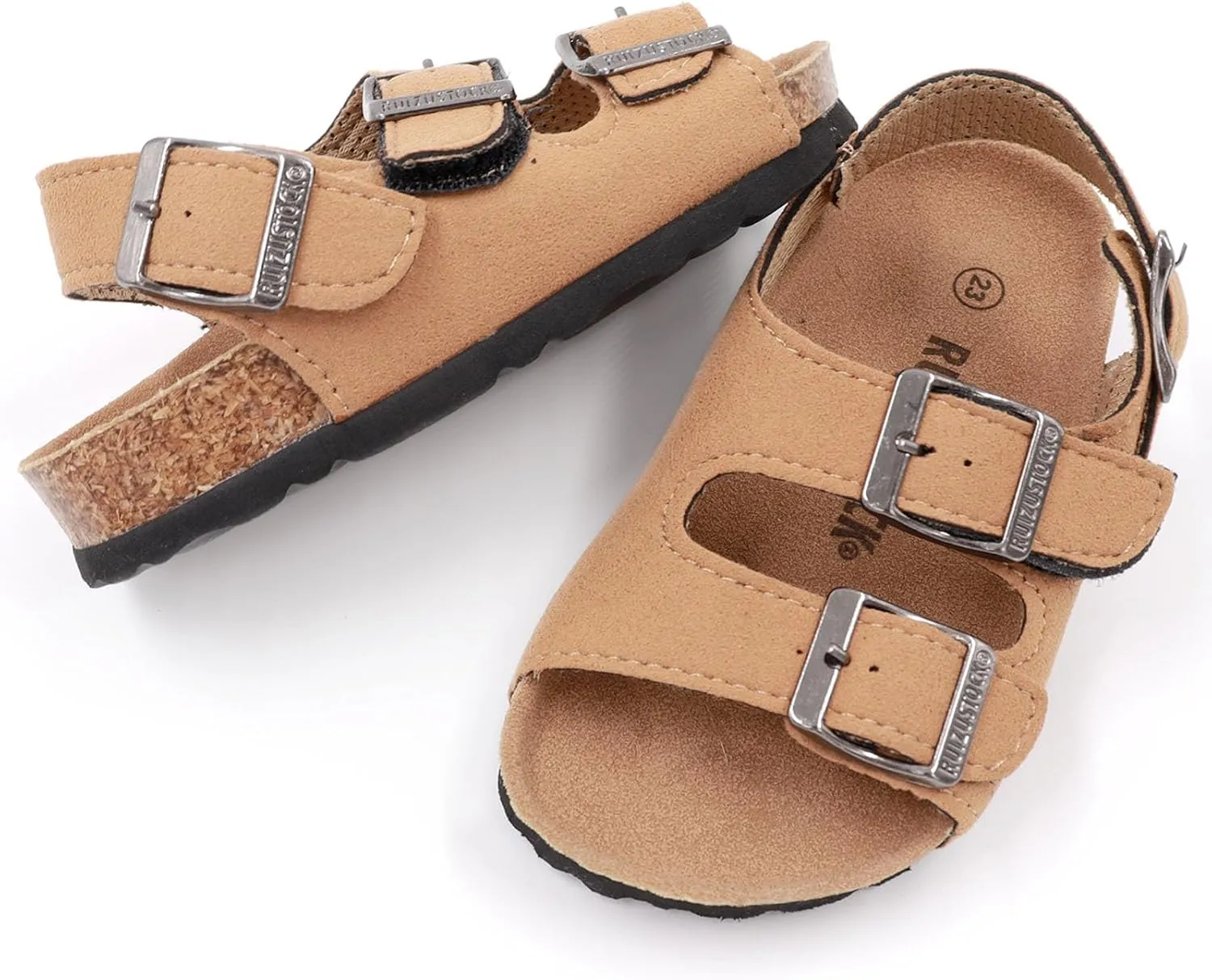 Kid Sandals Boys Girls Comfort Cork Footbed Summer Slides Sandals Toddler Adjustable Buckle Slip-On Sandal Open Toes Casual Flat for Little Kid/Big Kid
