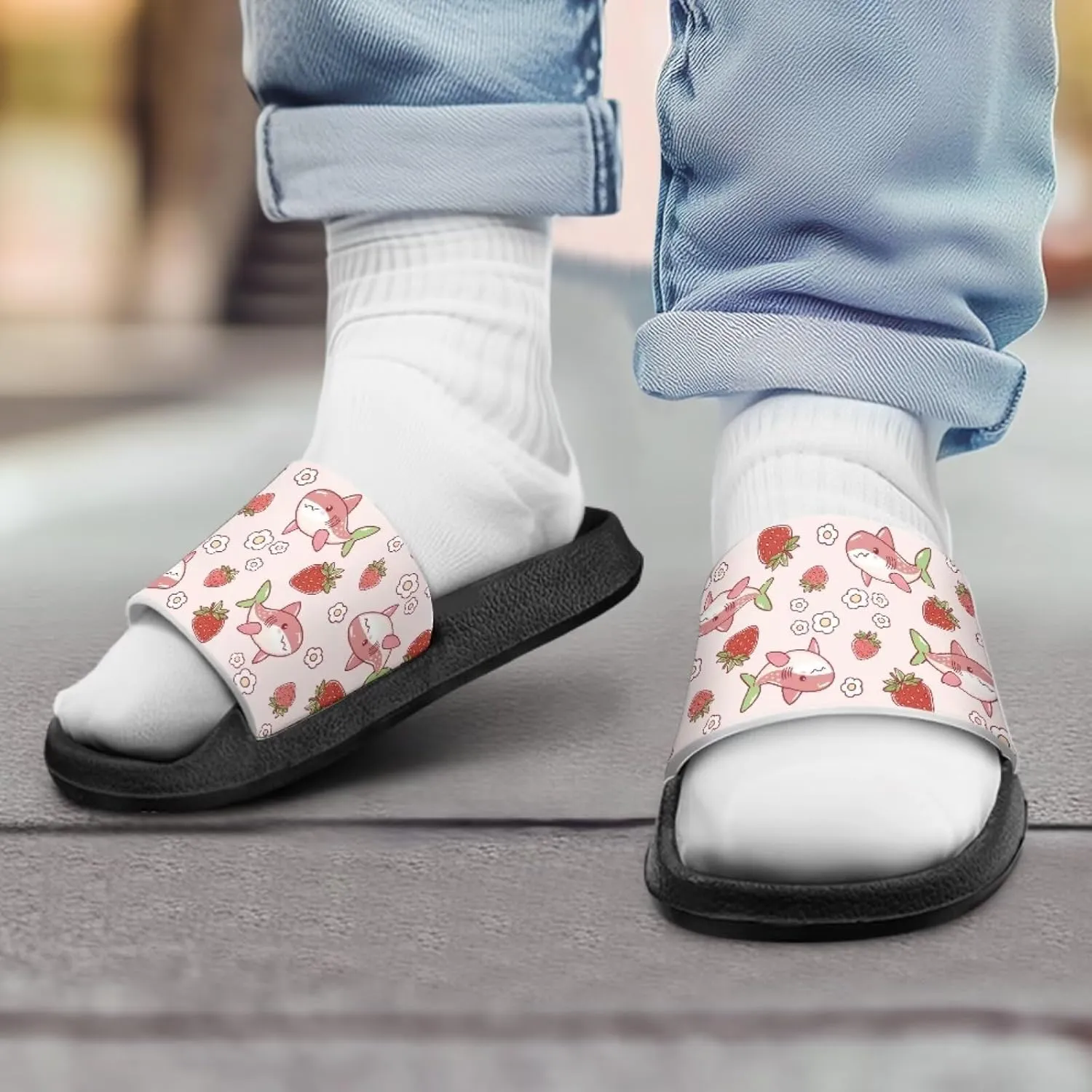 Kids Slides Girls Boys Toddlers Shower Slippers Cute Cartoon Open Toe Sandals Cushioned Thick Sole Beach Pool Shoes