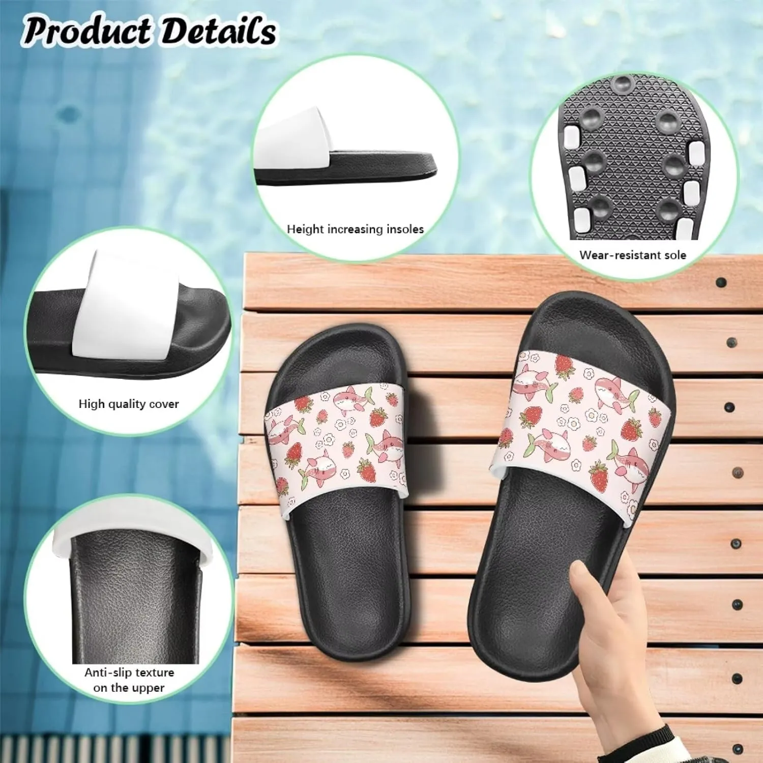 Kids Slides Girls Boys Toddlers Shower Slippers Cute Cartoon Open Toe Sandals Cushioned Thick Sole Beach Pool Shoes