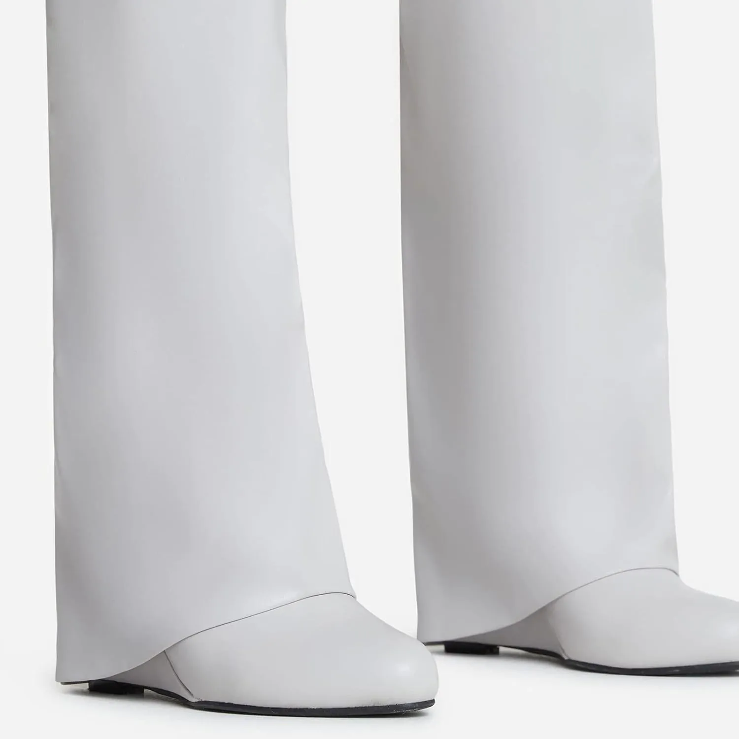 Kluolandi Women's Fold Over Knee High Boots with Metal Padlock Covered Wedge Heel Wide Calf Pull On Boots